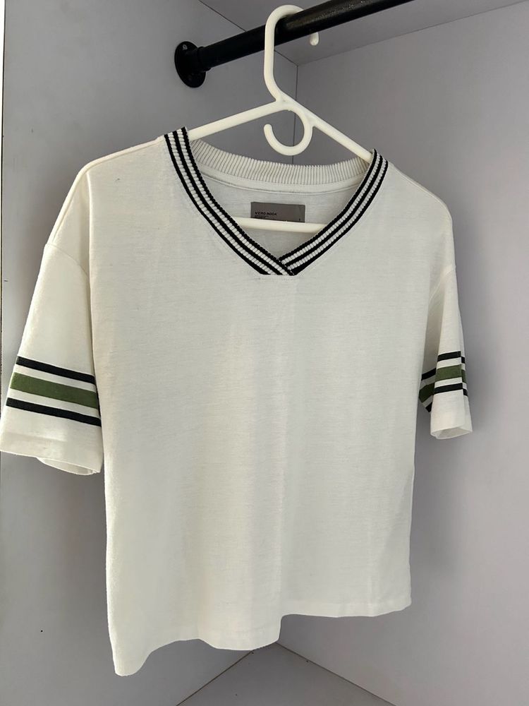 Striped Trim White Tee