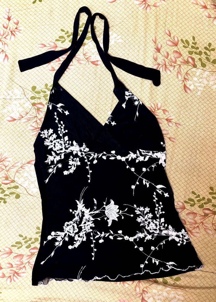 Women Floral Print Backless Top