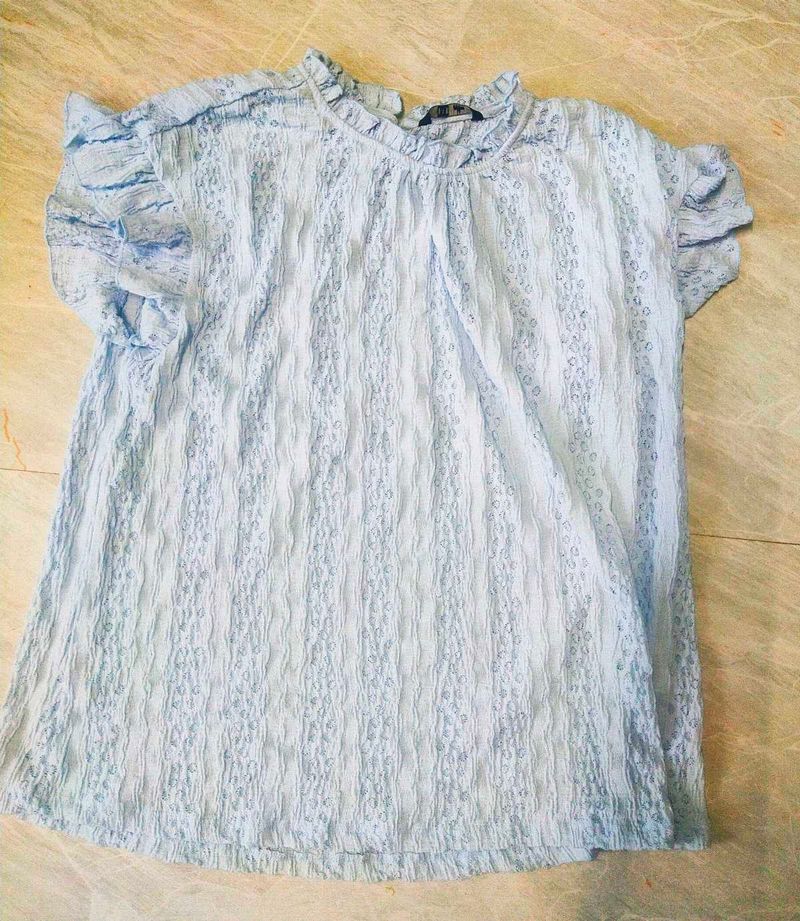 Cute Blue Ruffle Top