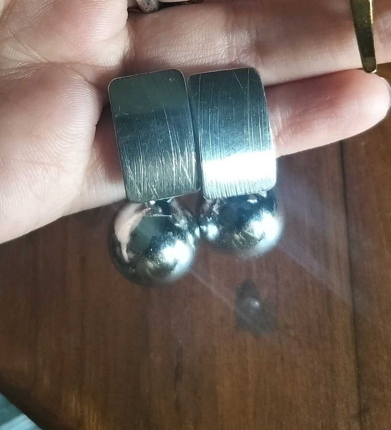 2in1 Ear Stud (Anti Tarnish, Stainless Silver)