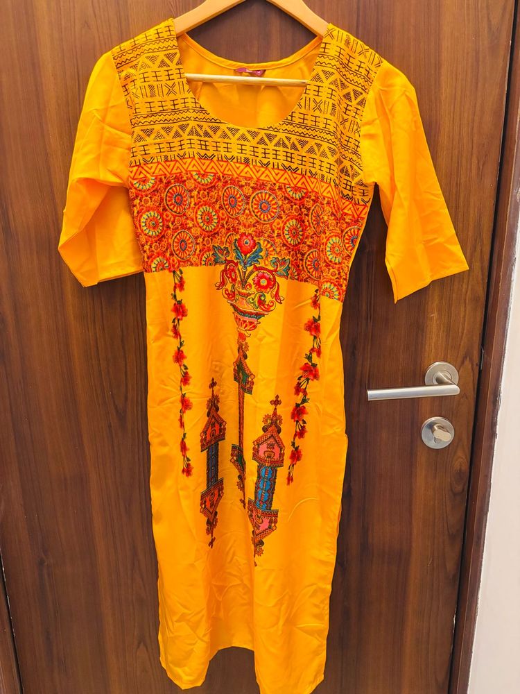 Yellow Printed Kurta
