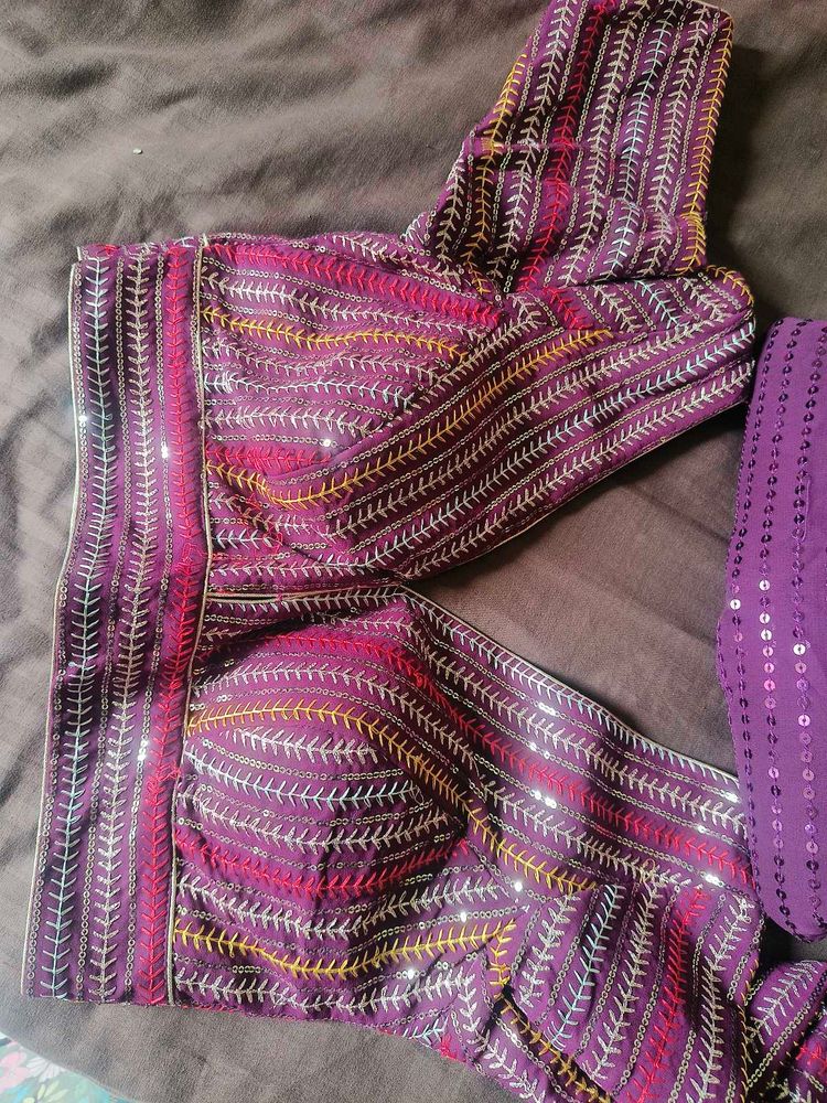 Purple Sequence Ready To Wear Saree With Blouse