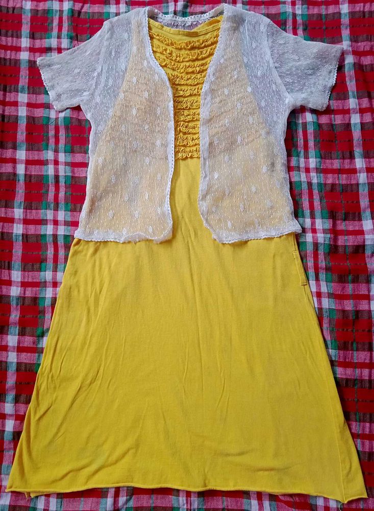Yellow Dress with Lace Shrug