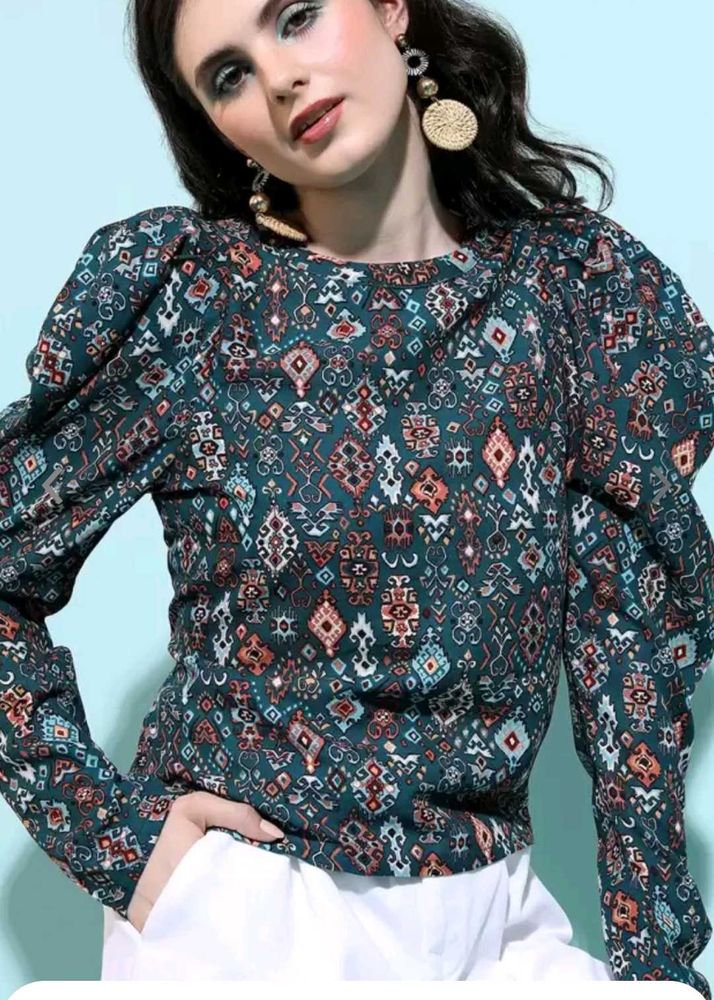 Puff Sleeve High Neck  Top