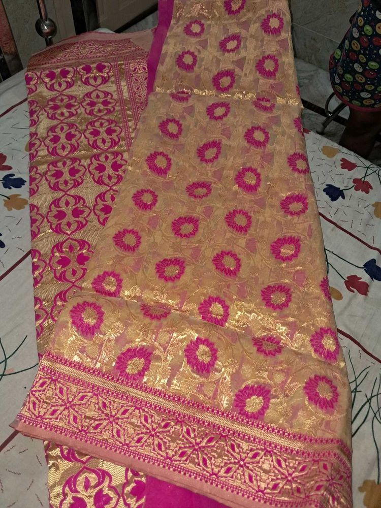 Pink Banarasi Dress Material