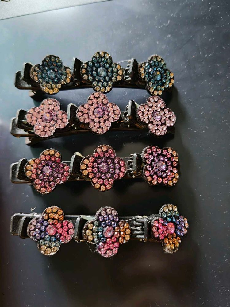 Sparkly Flower Hair Clips - Set of 4