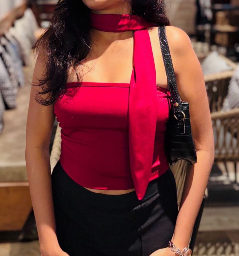 Red Bandeau Top with Scarf