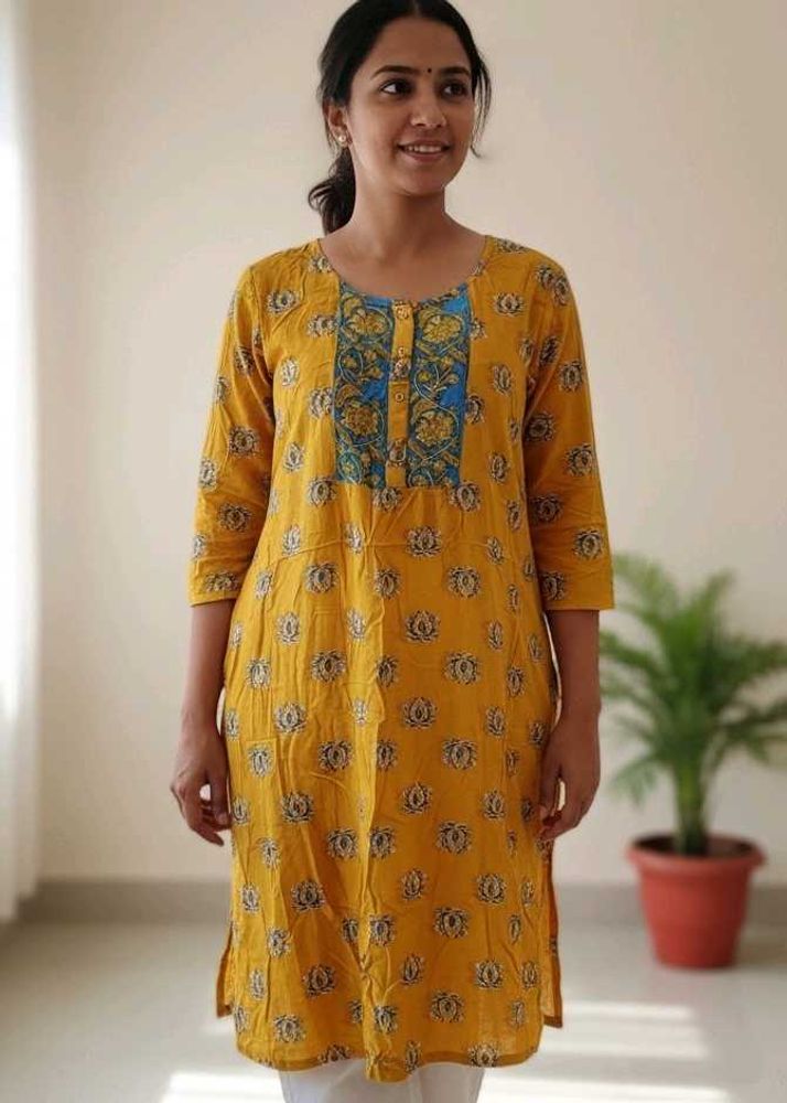 XXL size Yellow Printed Kurta