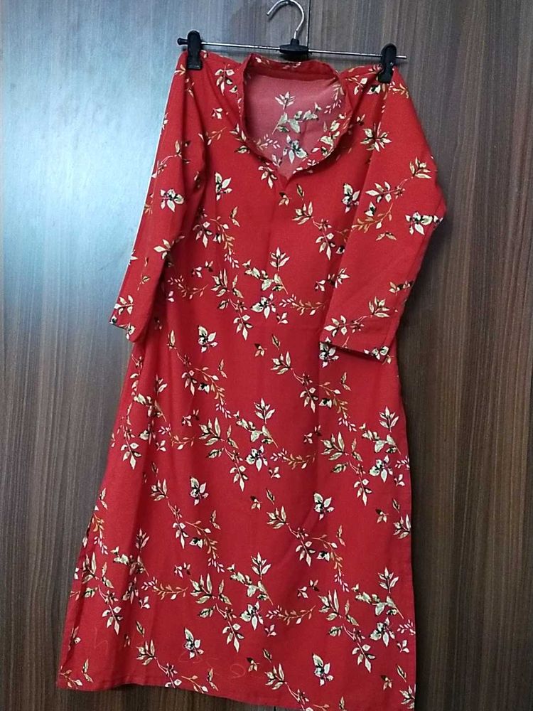Floral Print Red Dress
