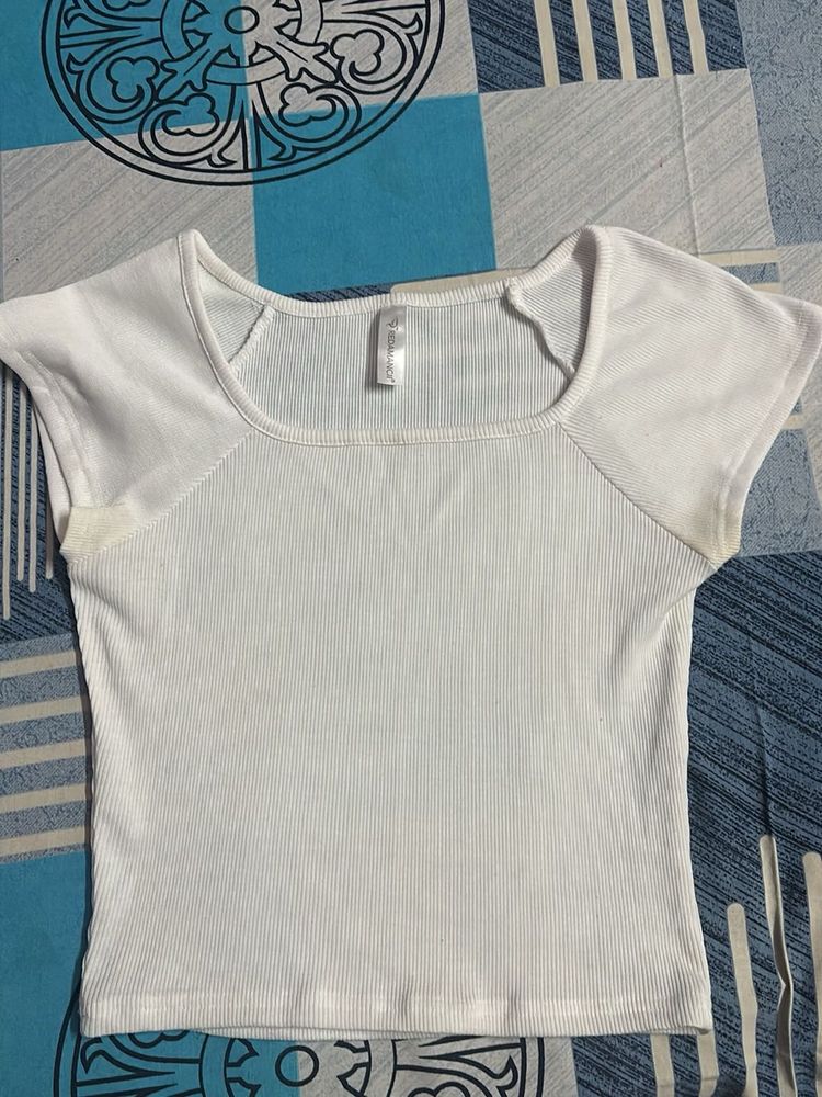 White Ribbed Crop Top