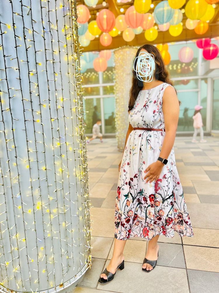 Floral Midi Dress with Belt