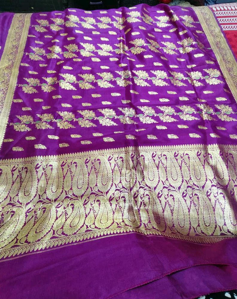 Purple Banarasi pure Silk Saree