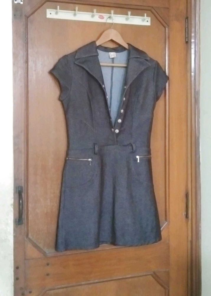 high quality imported denim short  midi dress