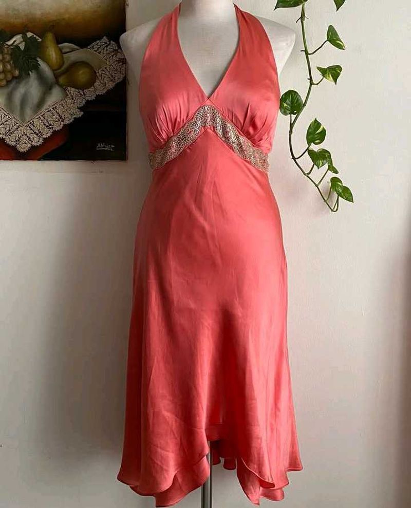 Coral Halter Midi Dress