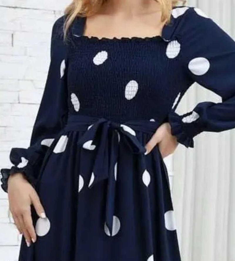 Navy Polka Dot Midi Dress