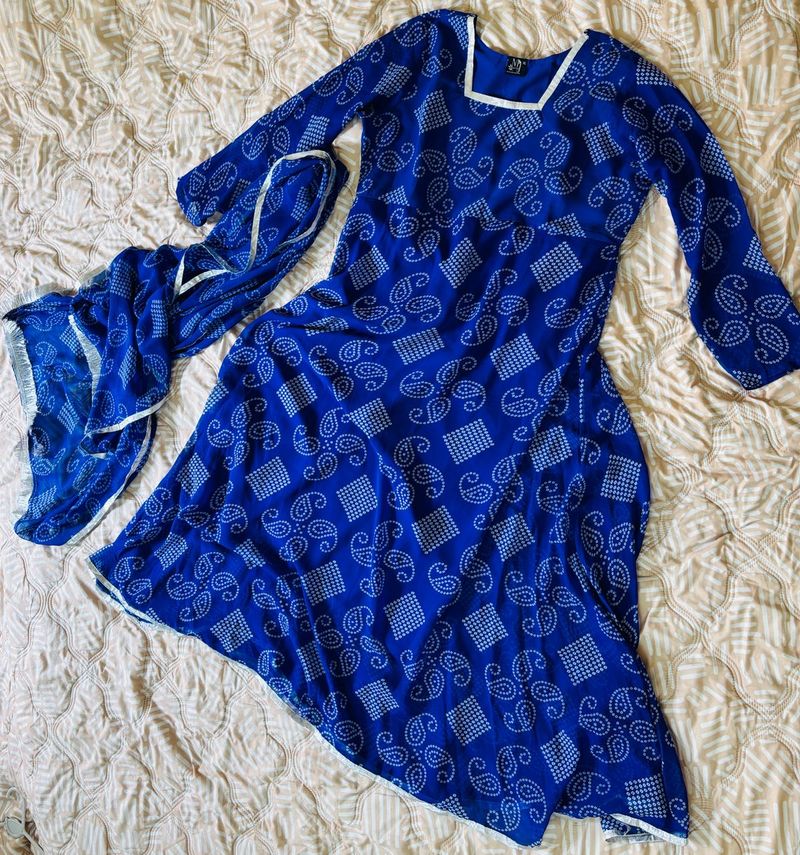 Blue Printed Kurta Set