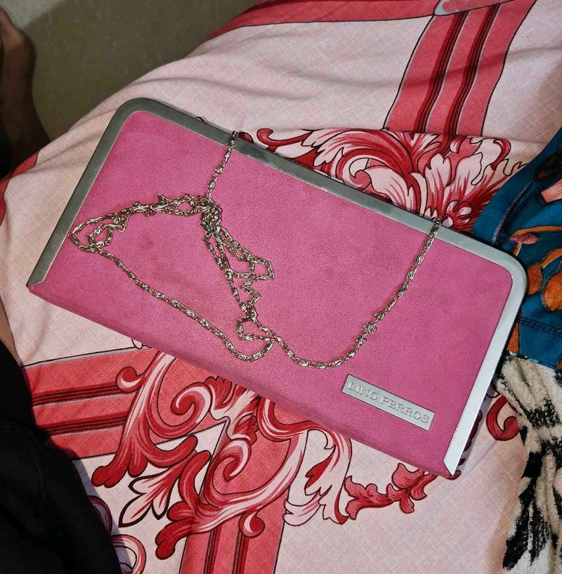 Pink Clutch suede sling