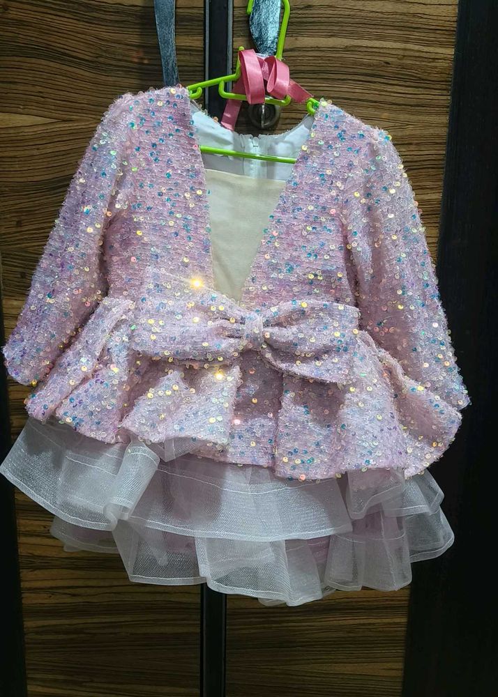 Pink Sequin Knee Length Dress