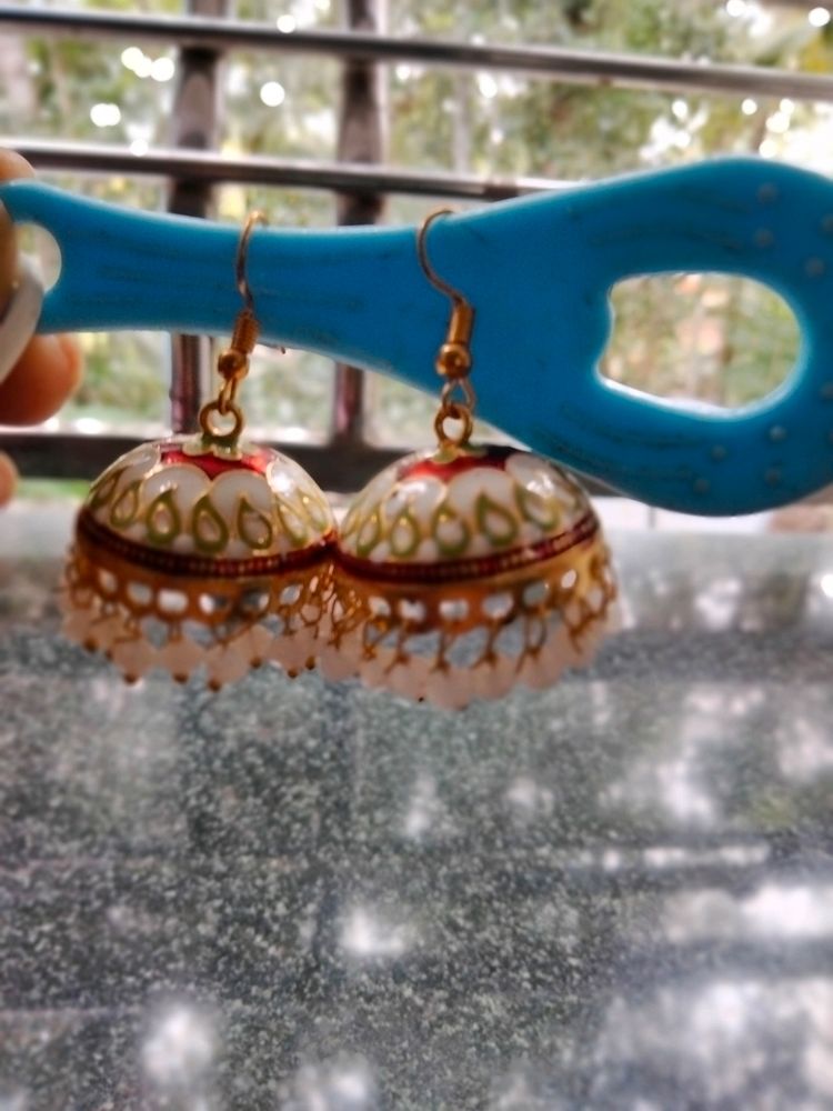 Meenakari White ear Rings