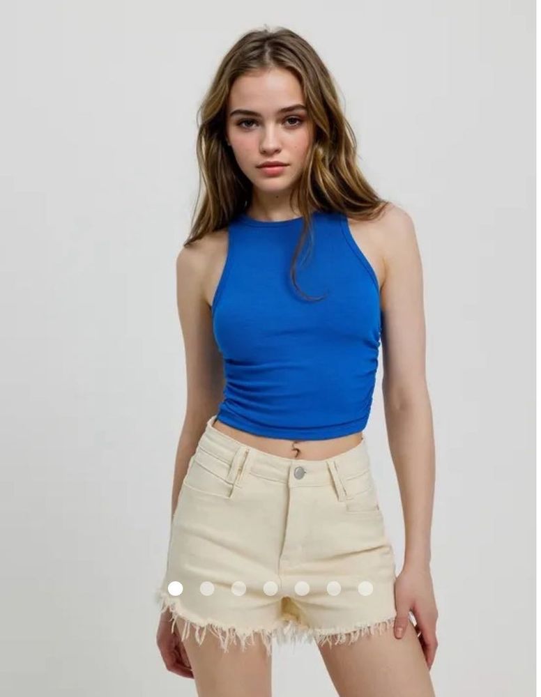 Blue Ribbed Cropped Tank