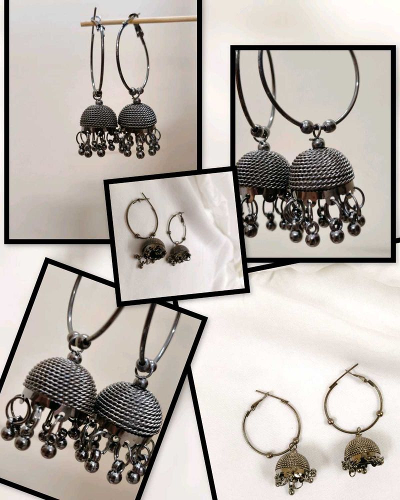 ✨ Oxidised Floral Studs &amp; Statement Dangle Hoops C