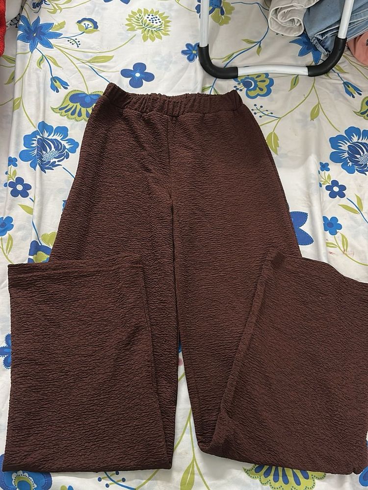 Brown Textured Wide Leg Pants