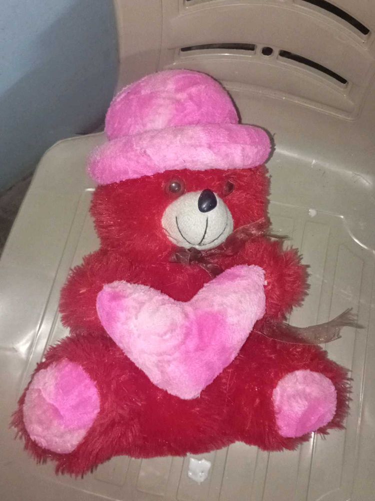 Red Teddy Bear with Pink Heart