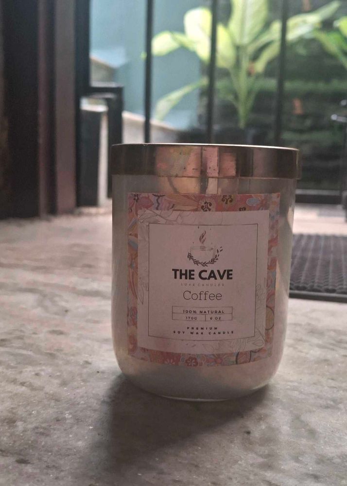 The Cave Coffee Candle in Luxe glass jar.