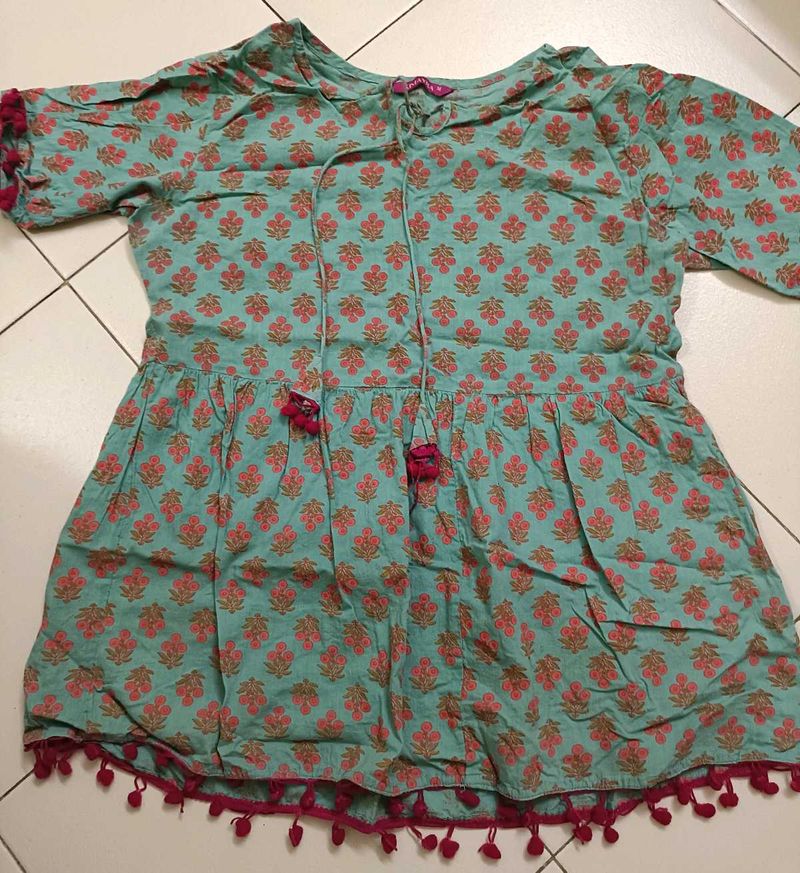 Floral Printed Peplum Top with Tassels