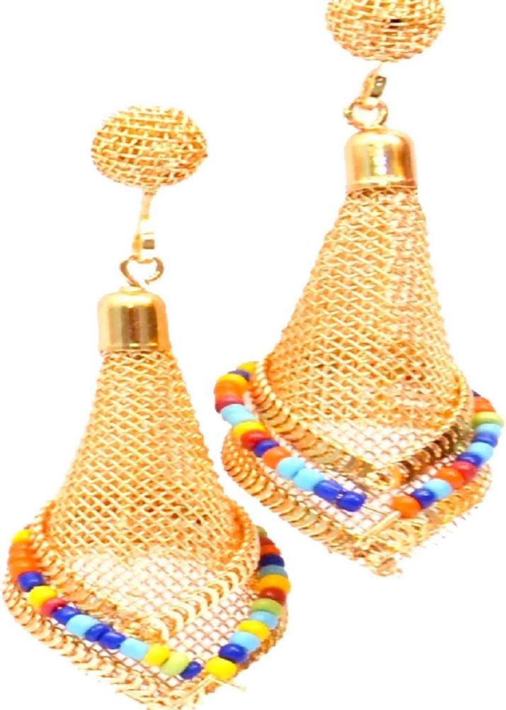 Gold Mesh Beaded Drop Earrings