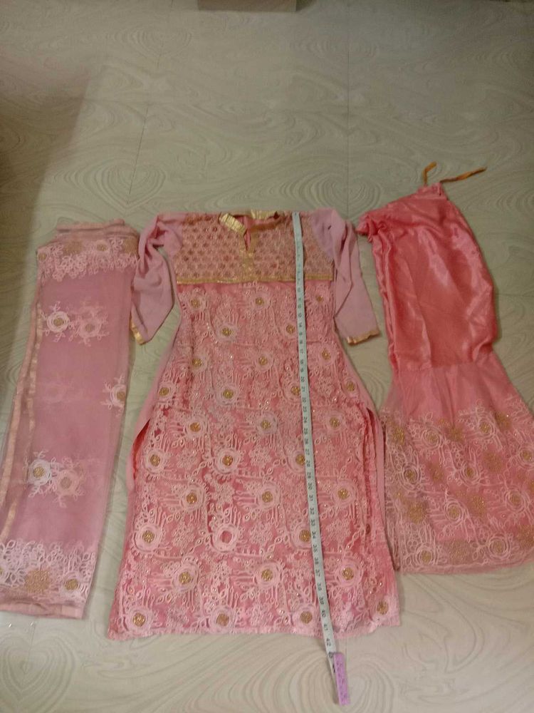 Pink  Embroidery Garara With Dupatta