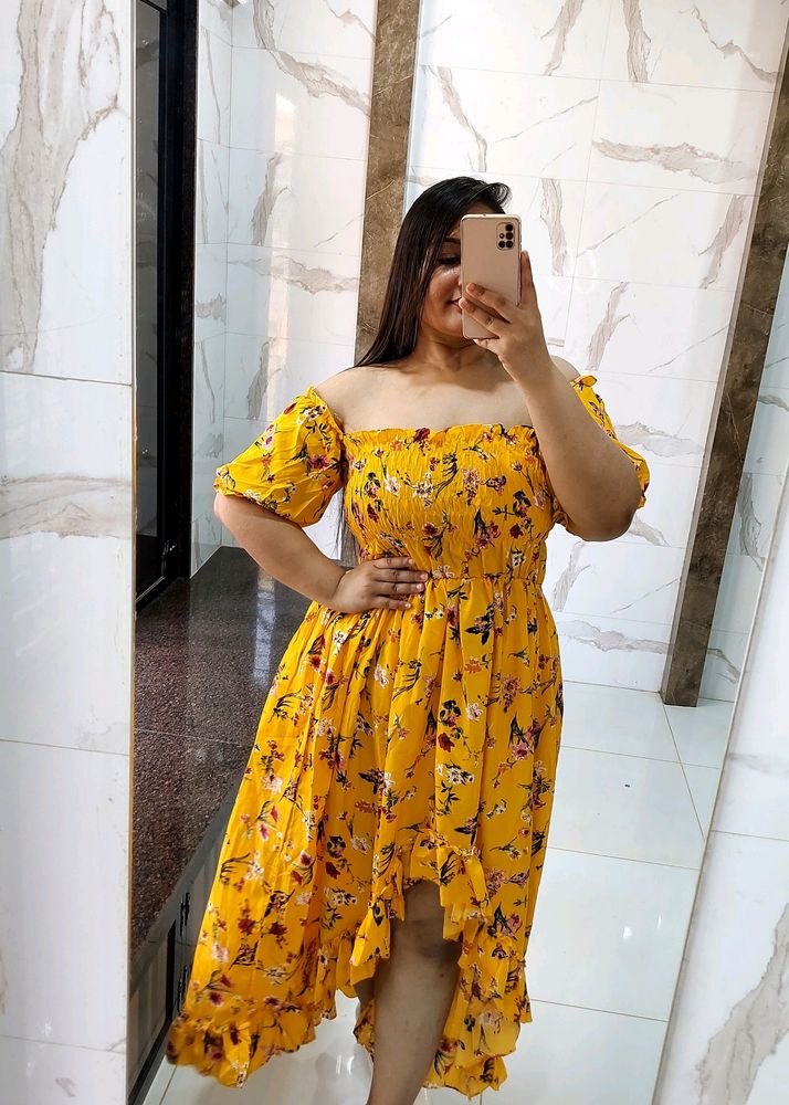 Mustered yellow floral tube dress