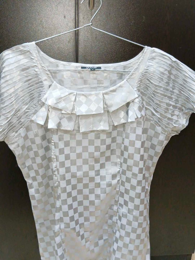 Silver Checkered Ruffle Top