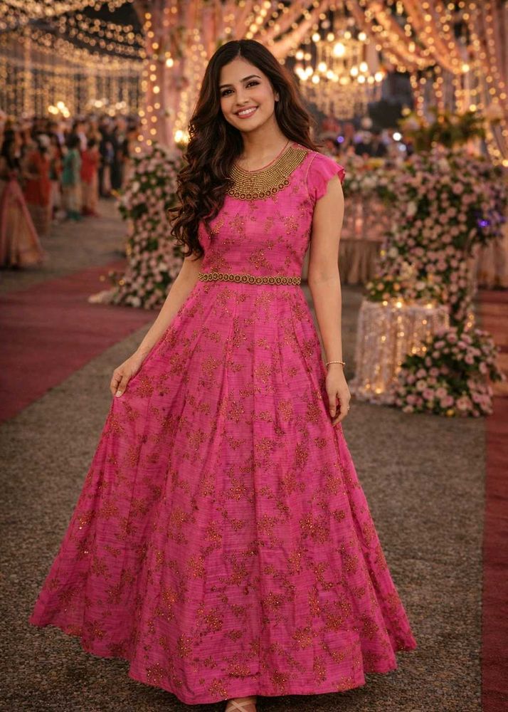 (3 Piece) 🎀Pink Floral Wedding Long Gown Set. 🌸