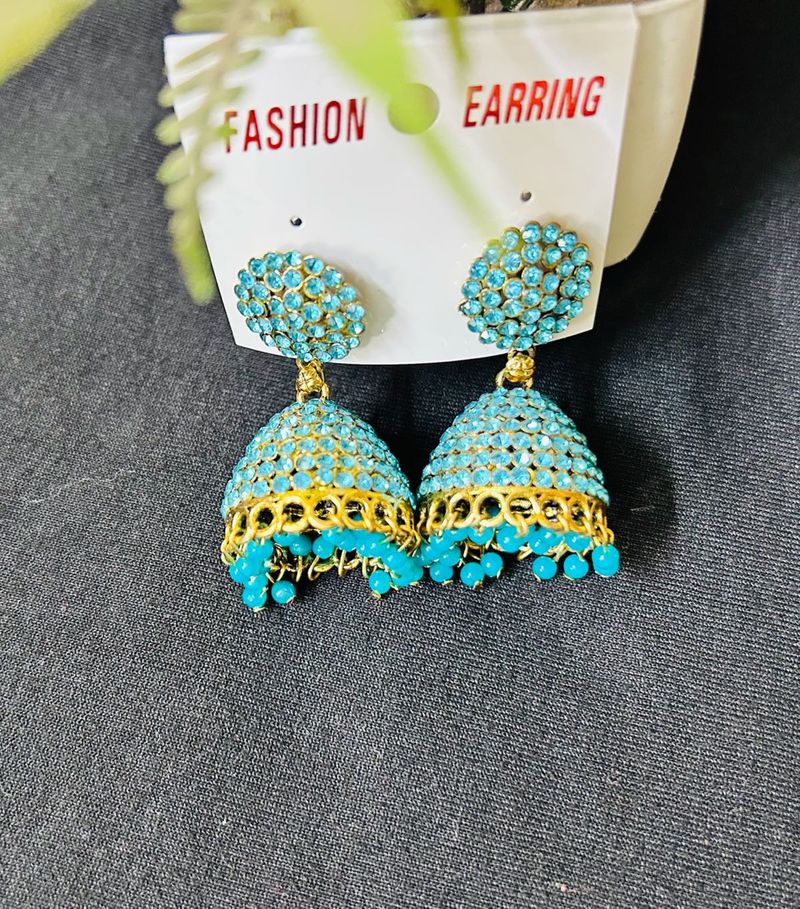 Traditional Blue Stone Jhumka | Ethnic |Festive