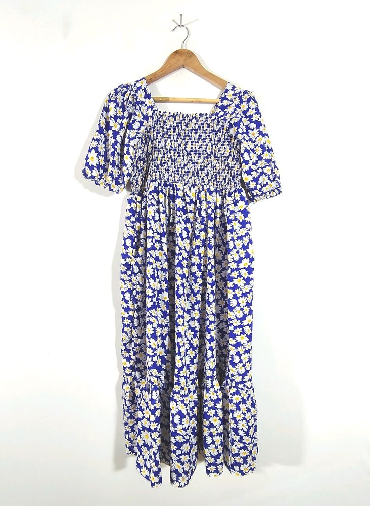 Blue With White Floral Print Dress (Women&#39;s)