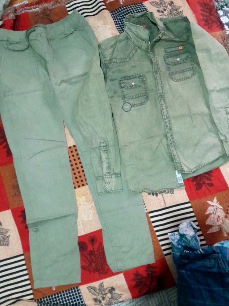 Army Green Pant With Denim Shirt