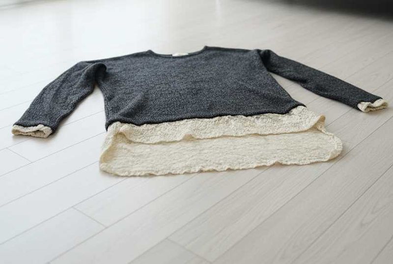 Gray Knit Sweater with Lace Trim