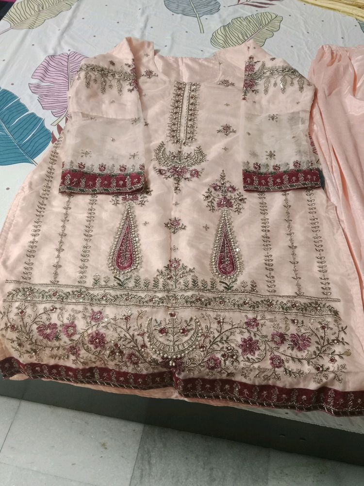 Pakistani Organza Stitched Suit With Shantoon Lini