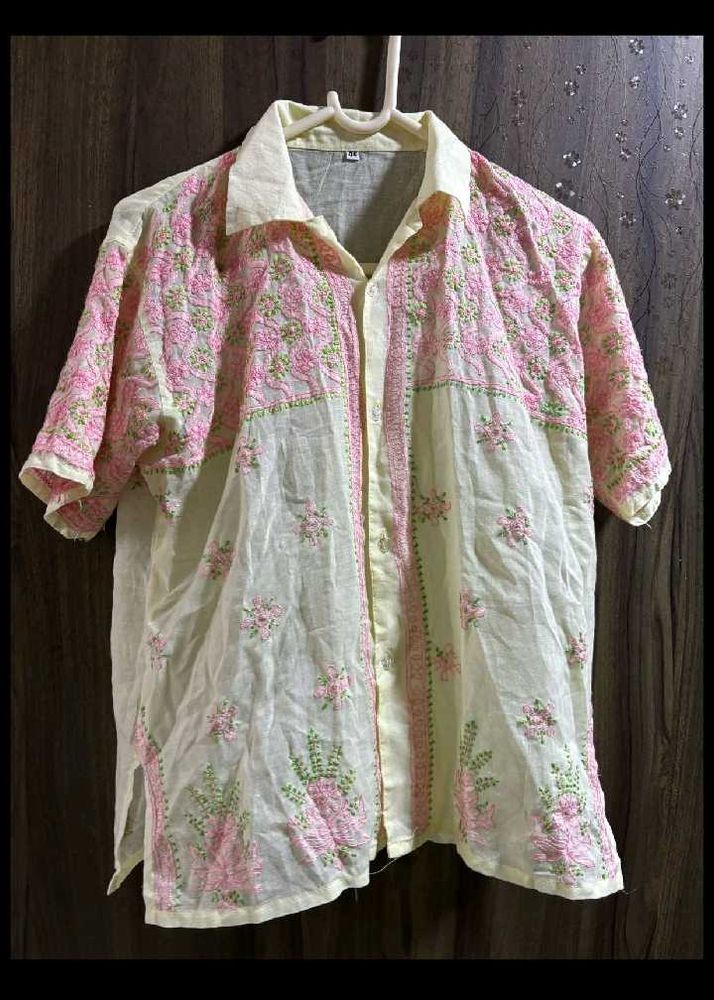 Embroidered Floral Shirt chikankari