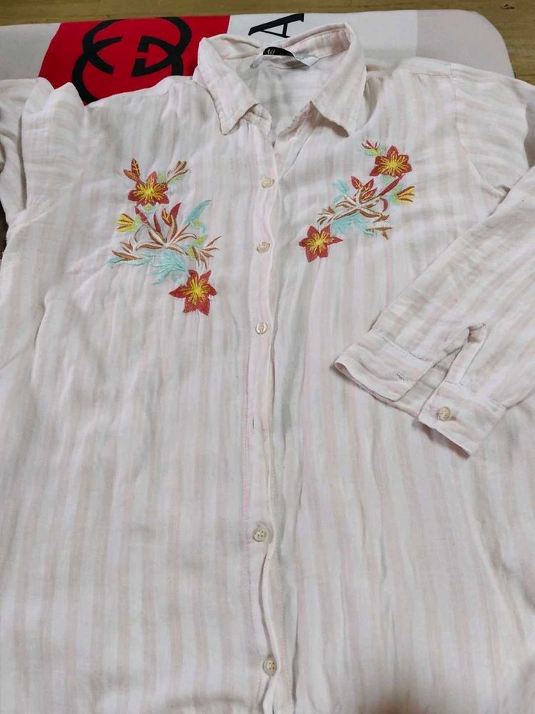 Striped Floral Embroidered Top