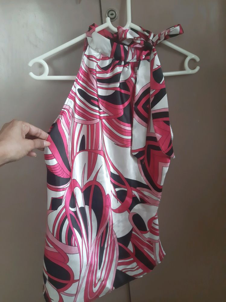 Pink, Black and White Satin Top