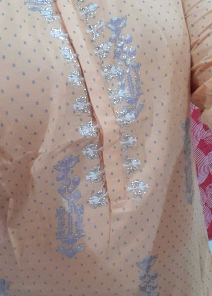 Peach Embroidered Kurta