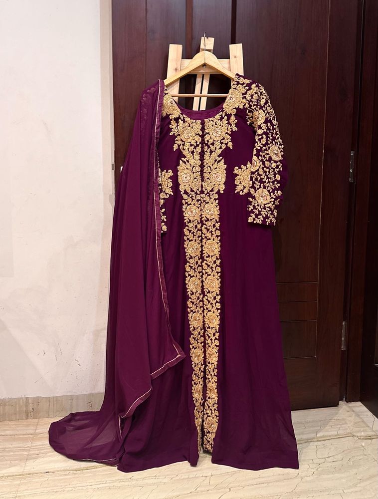 L,Xl,Xxl Wine Ethnic Long Dress Suit Set