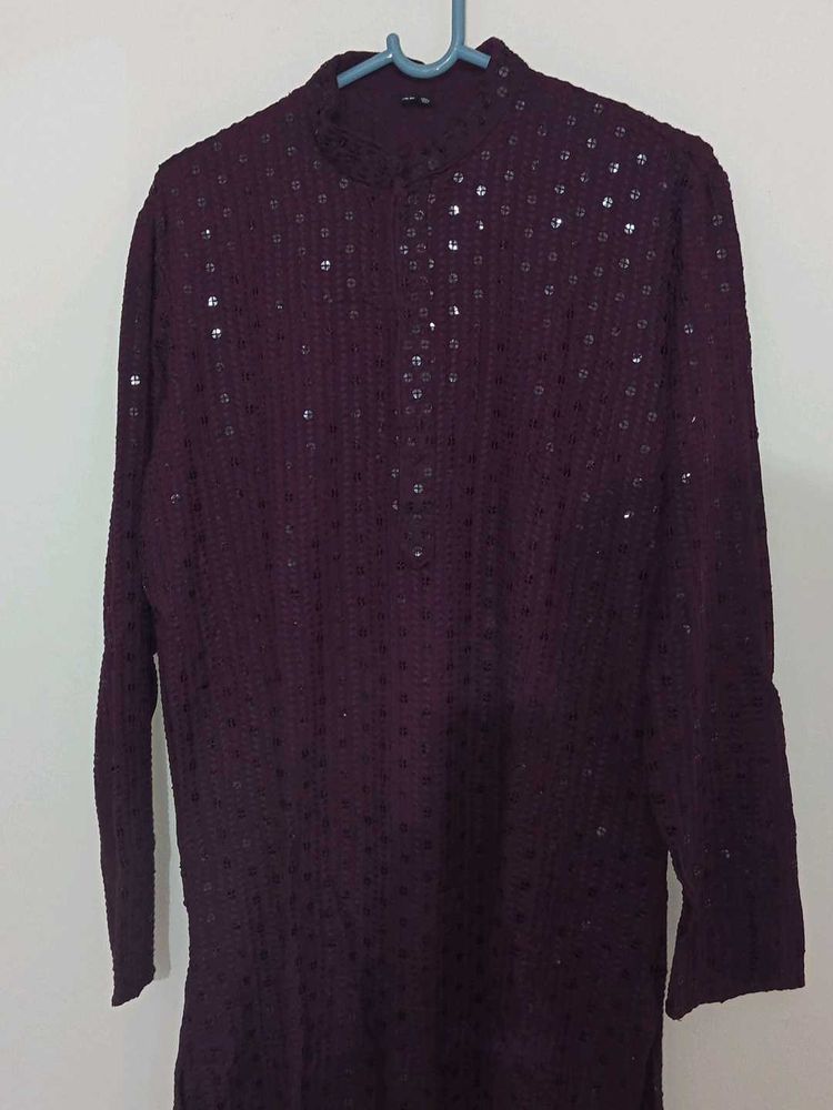 Maroon Lakhnavi Embroidery Kurta