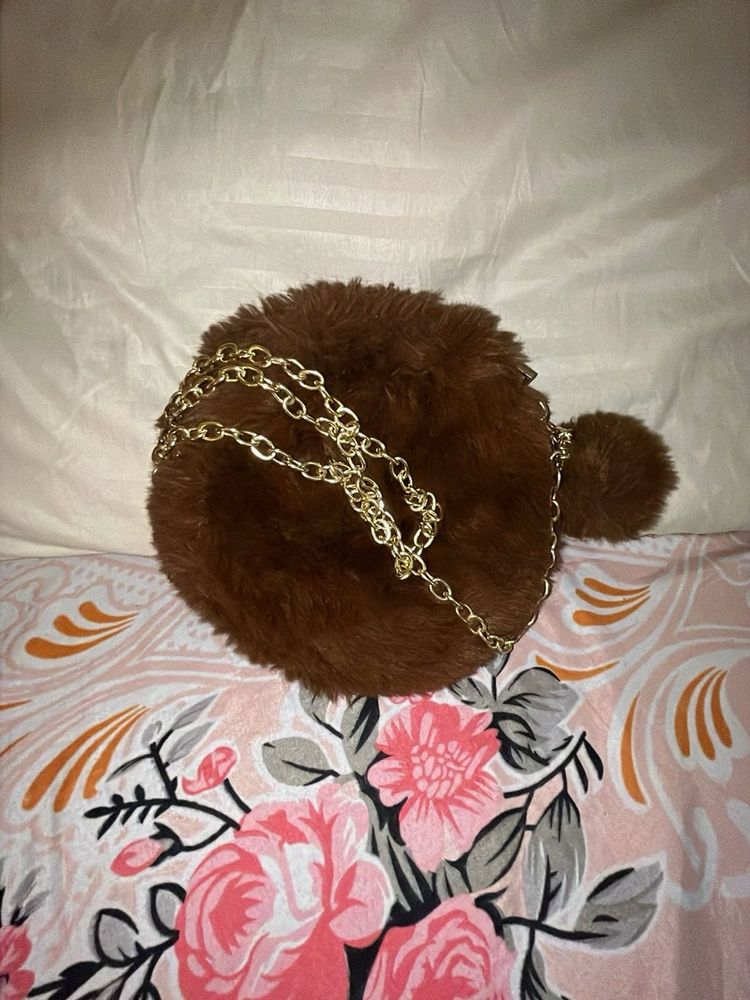 Fuzzy Brown Crossbody Bag