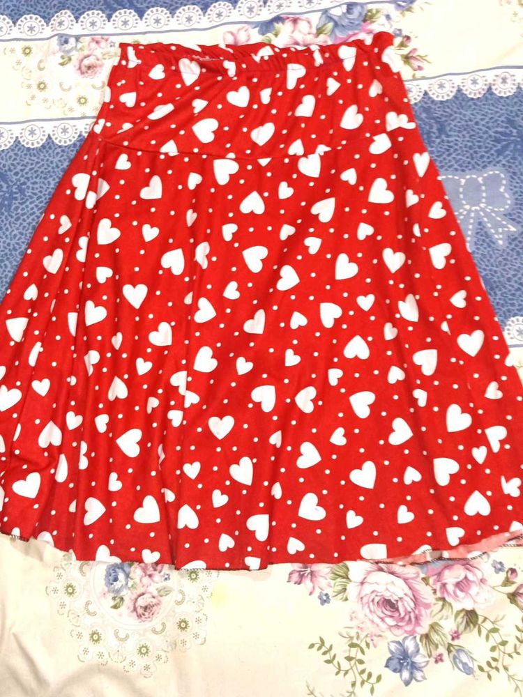 Red Heart Print Skirt