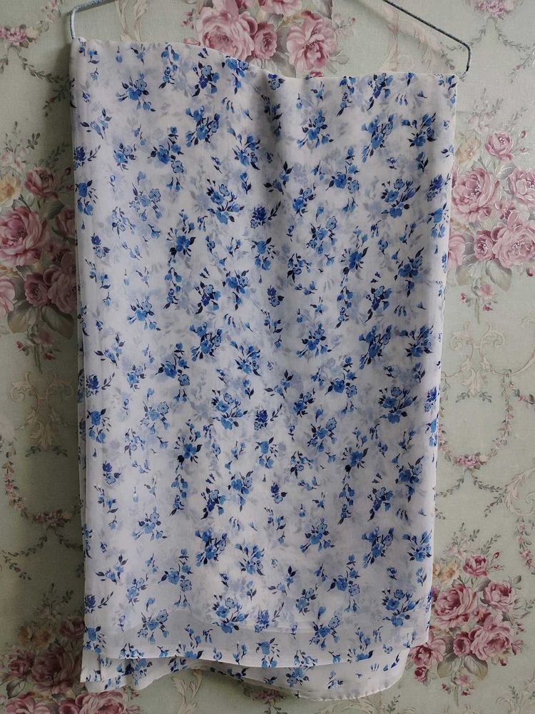 White N Blue Floral Print Saree