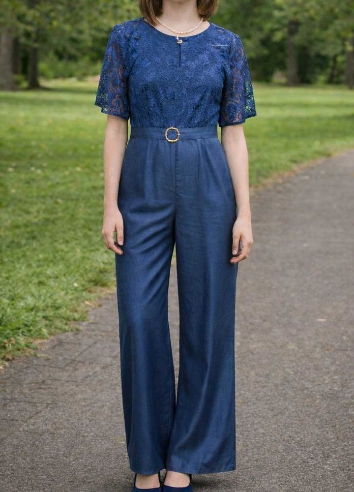 Elegant Blue Lace Jumpsuit