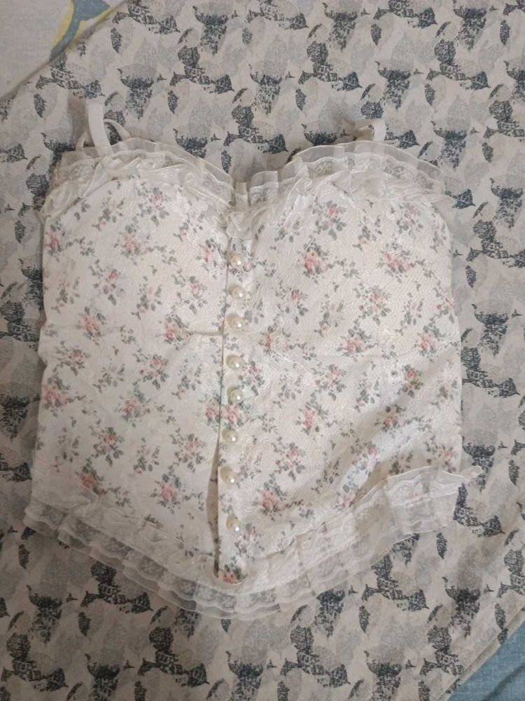 Floral Lace Trim Corset Top